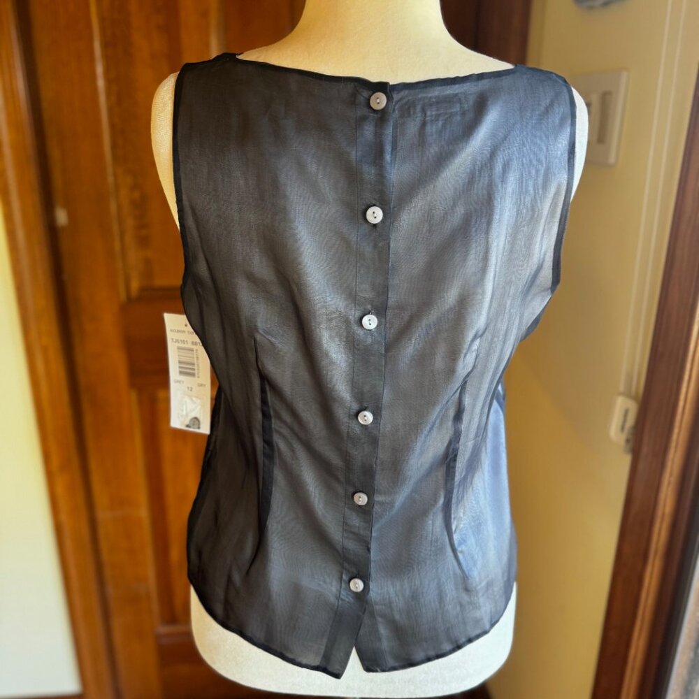 Allison Taylor vint gray silk sleeveless top/abstract beaded overlay, SZ 12, NWT - Picture 5 of 10